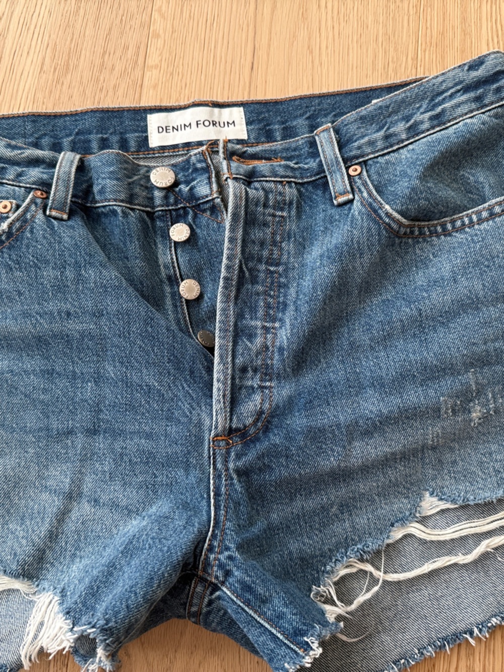 Denim Forum Ex-boyfriend Frayed High-Waist Distressed Denim Shorts - Blue